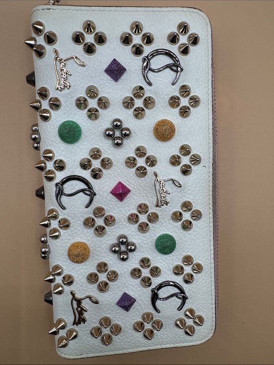 Christian Louboutin Handbags - Christian Louboutin White Studded Zip Wallet with Multicolor Accents